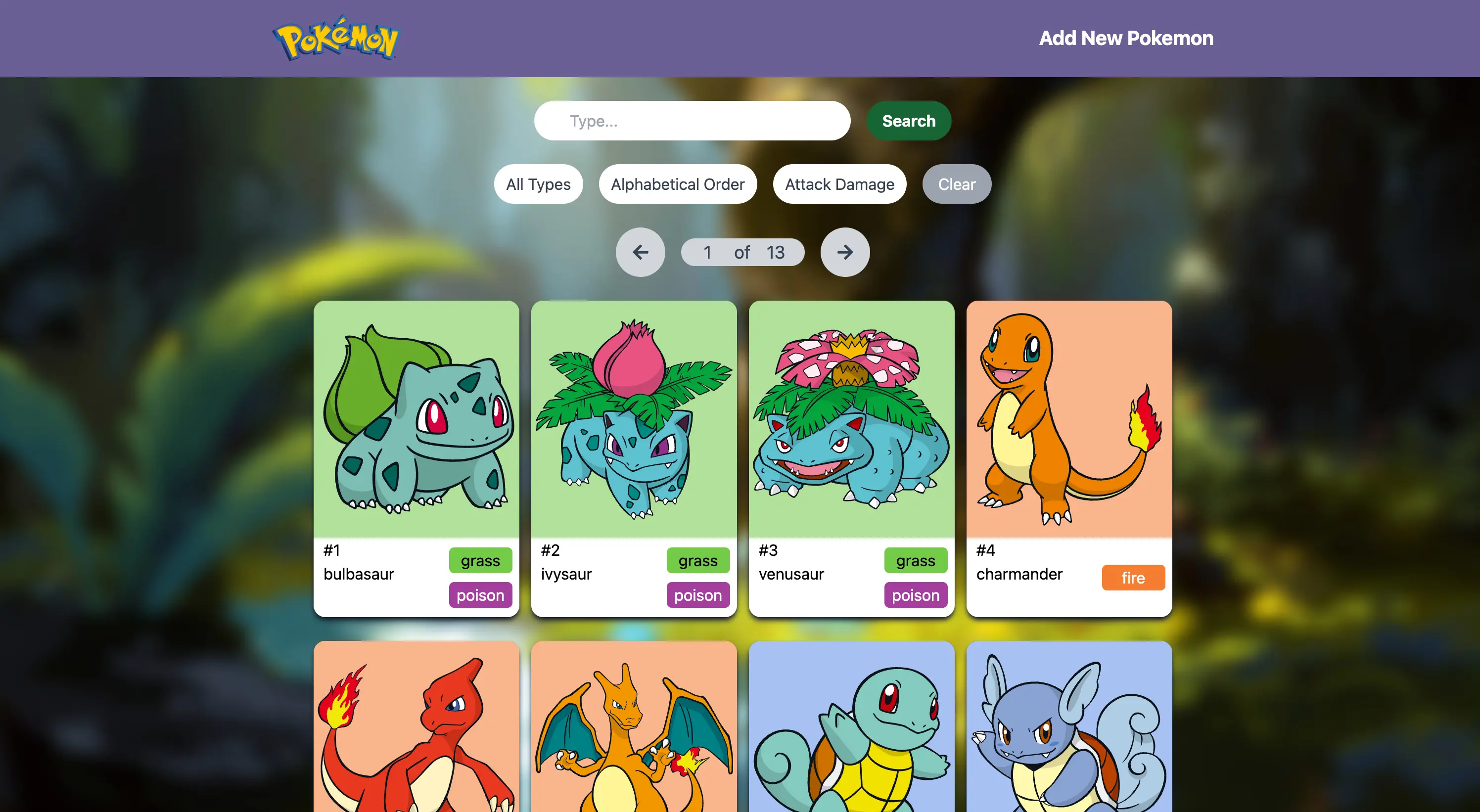 Screenshot of Pokemon Webapp project
